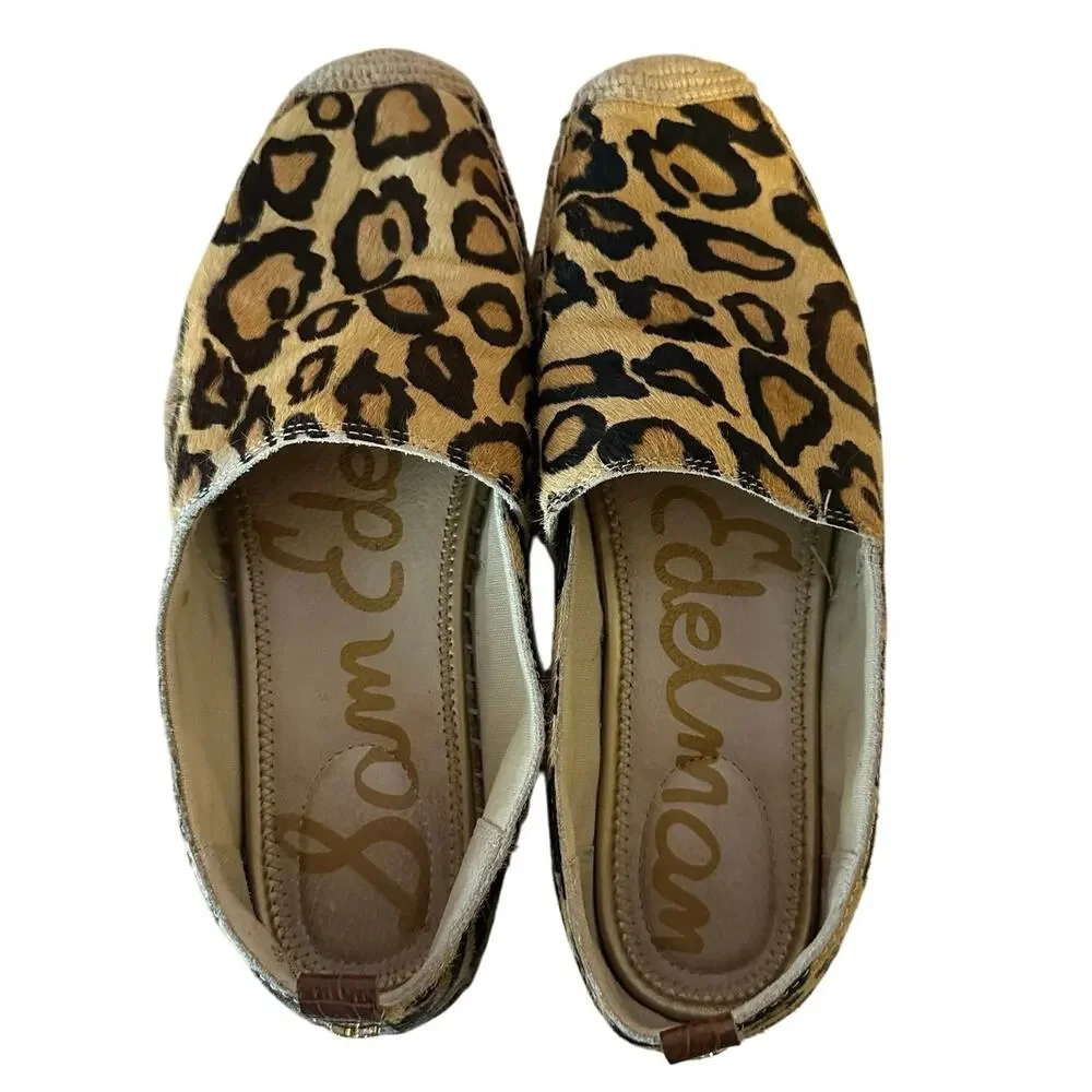 Sam Edelman Khloe Calf Hair Leopard Print Espadrille Slip On Loafers Size 8